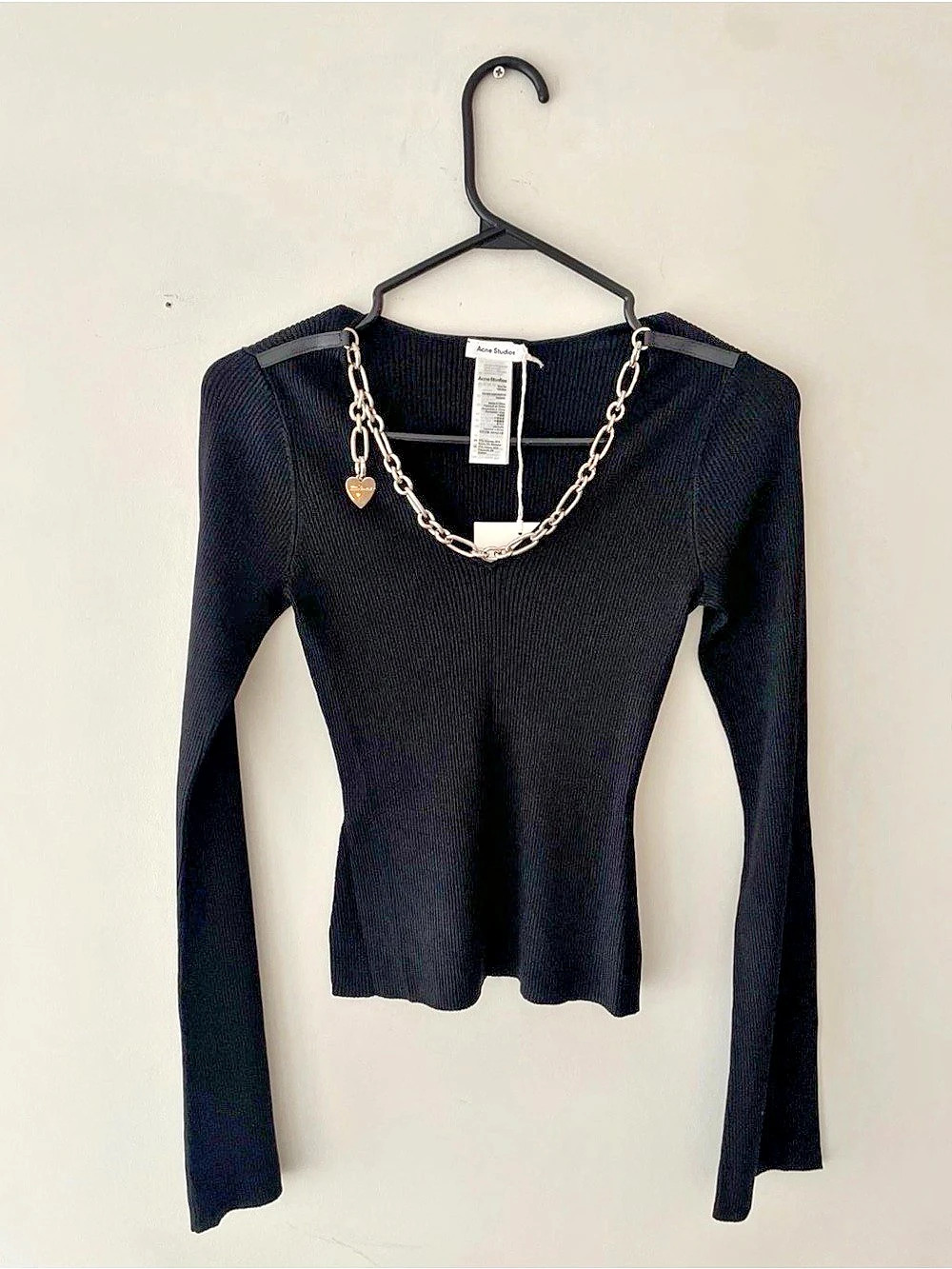 Acne Studios Chain-Embellished Leather-Trimmed Ribbed-Knit Sweater Ribbed-Knit - Picture 2 of 8